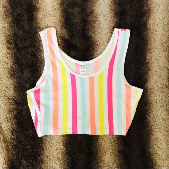 Neon Striped Crop Top Large - Picture 2 of 4